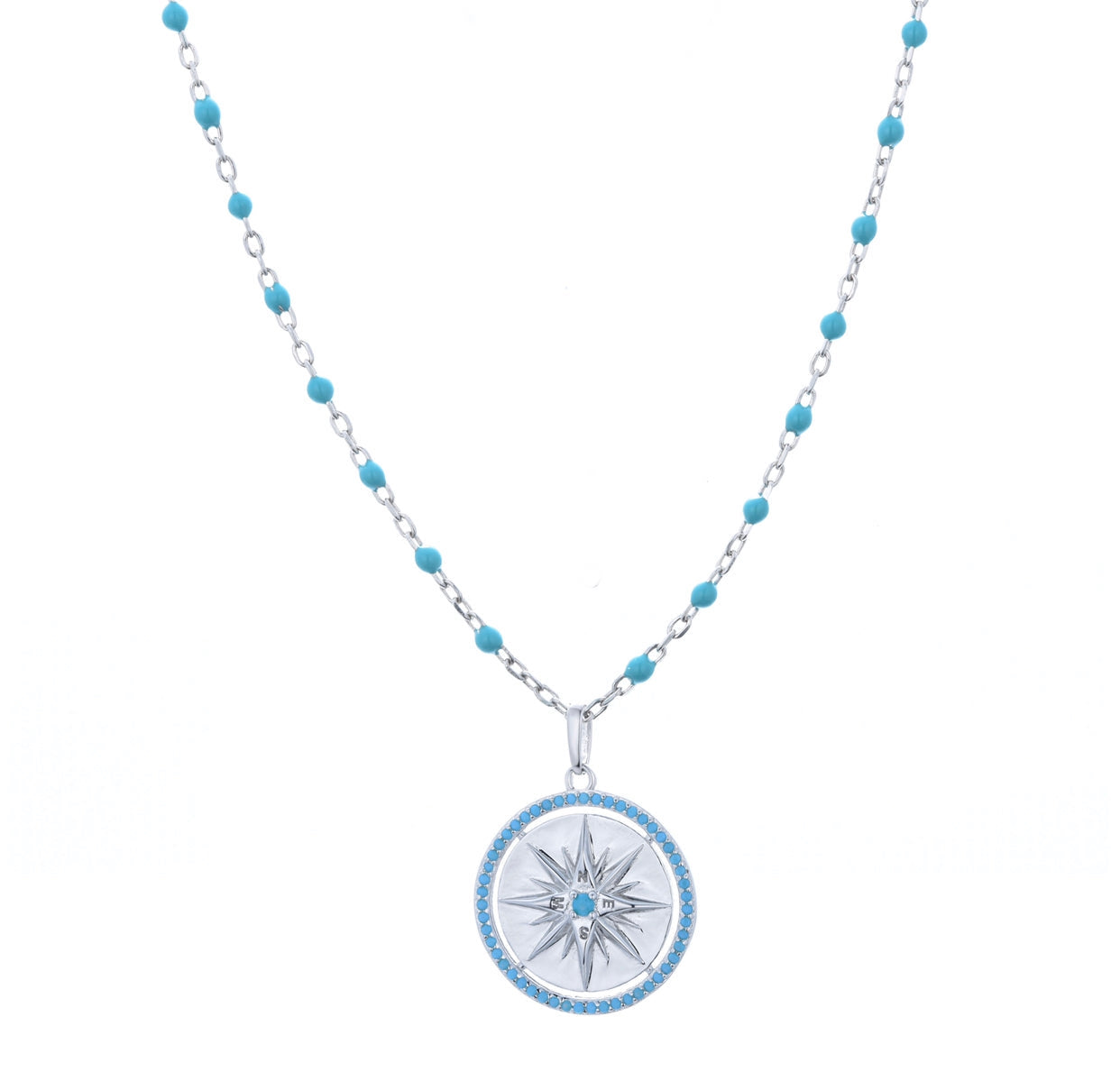 turquoise compass turquoise beaded silver necklace