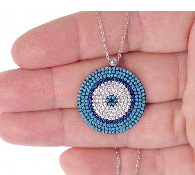 Evil eye silver necklace