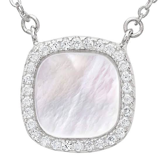 Mother of pearl square silver necklace
