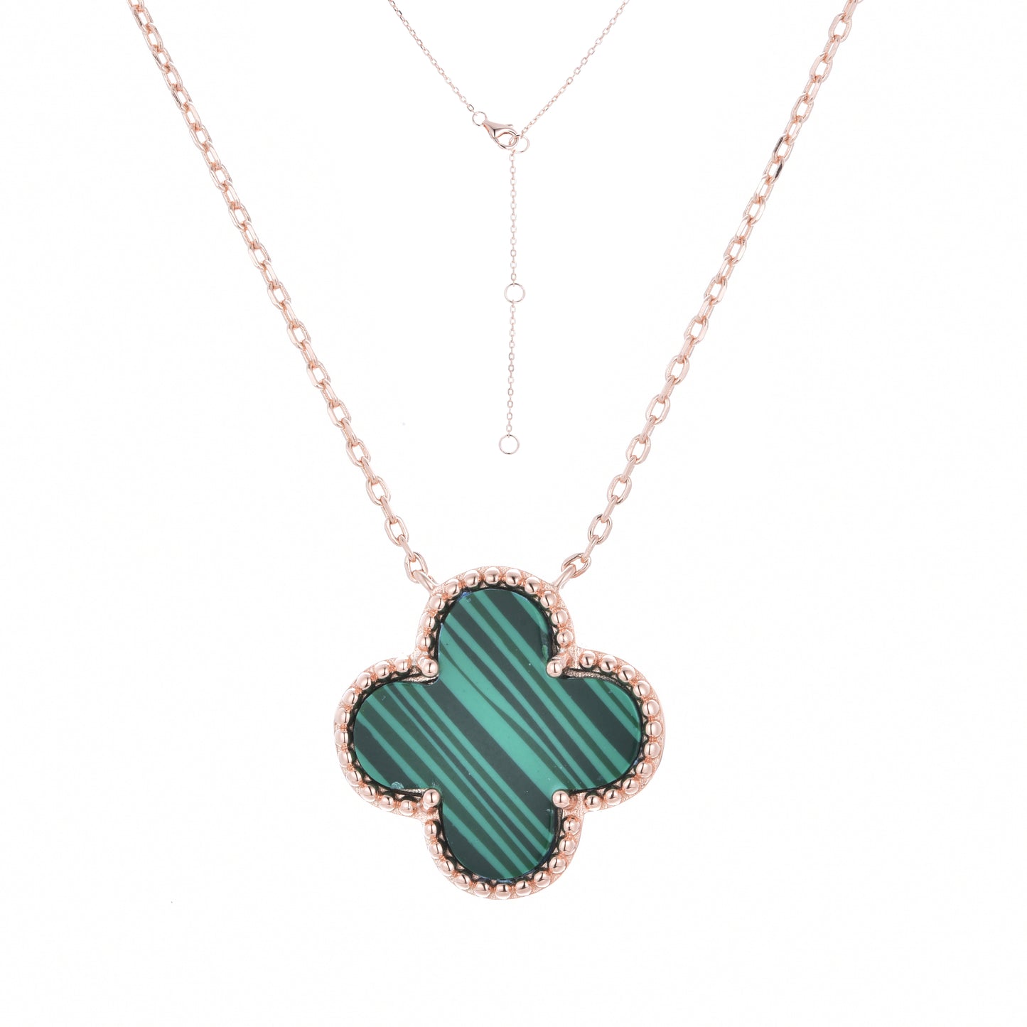 KHLOE MALACHITE CLOVER ROSE GOLD NECKLACE