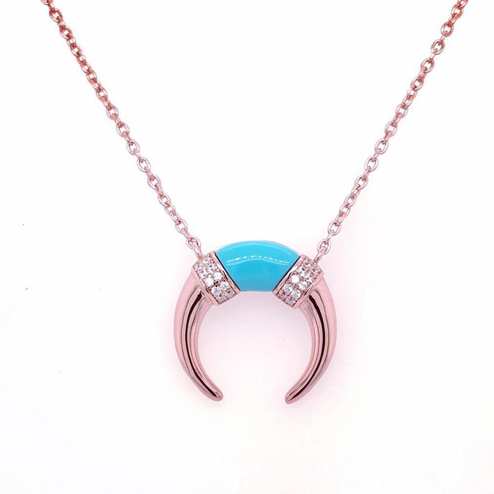 Turquoise horn rose gold necklace