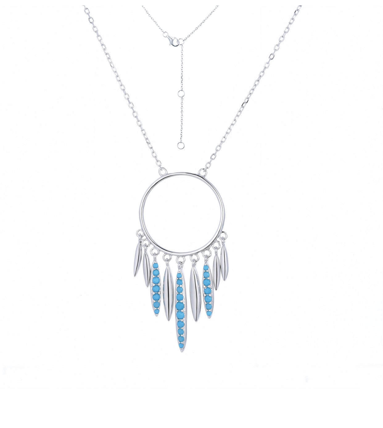 WILLOW DREAM CATCHER TURQUOISE SILVER NECKLACE