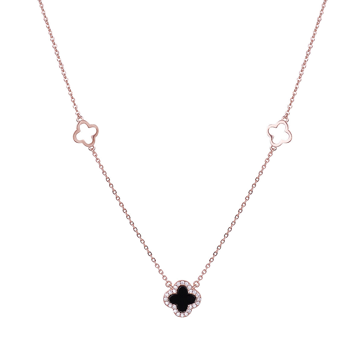 EBONY BLACK CLOVER ROSE GOLD NECKLACE