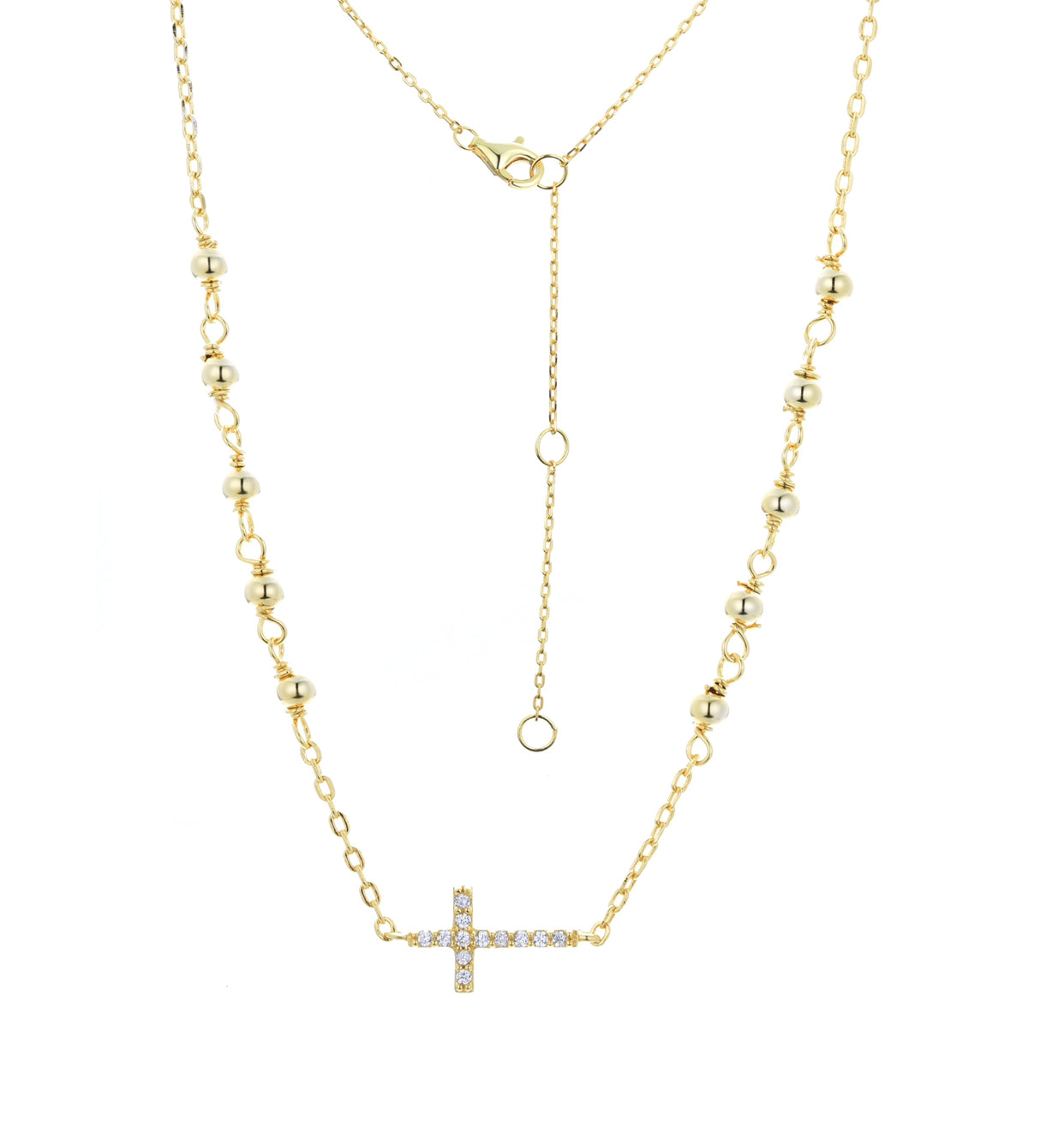 EVA CRYSTAL ROSARY CROSS GOLD NECKLACE