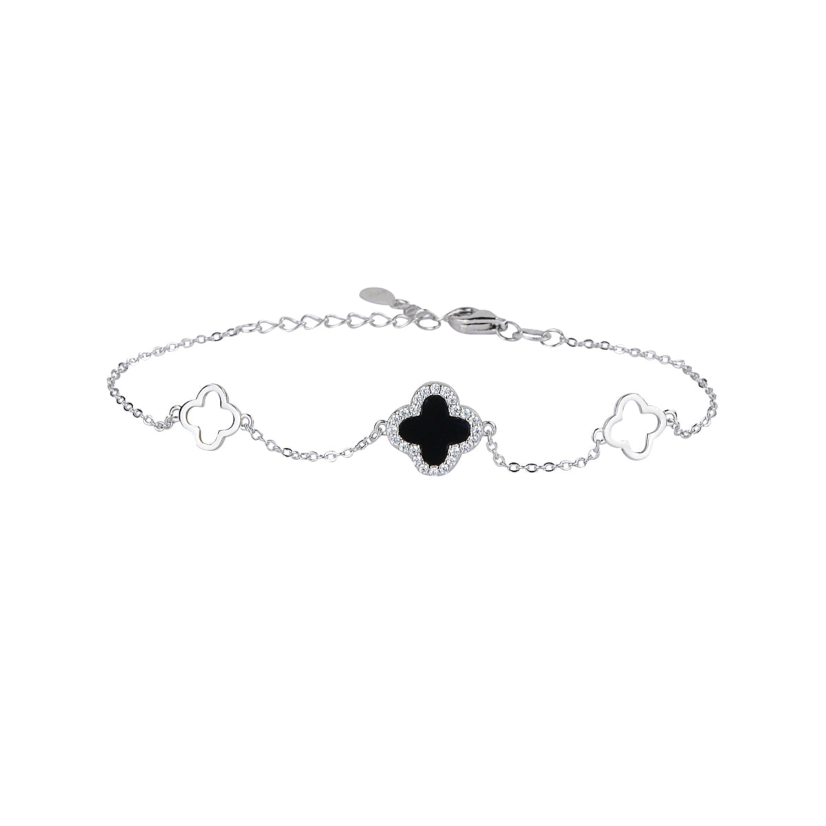 EBONY BLACK CLOVER SILVER BRACELET