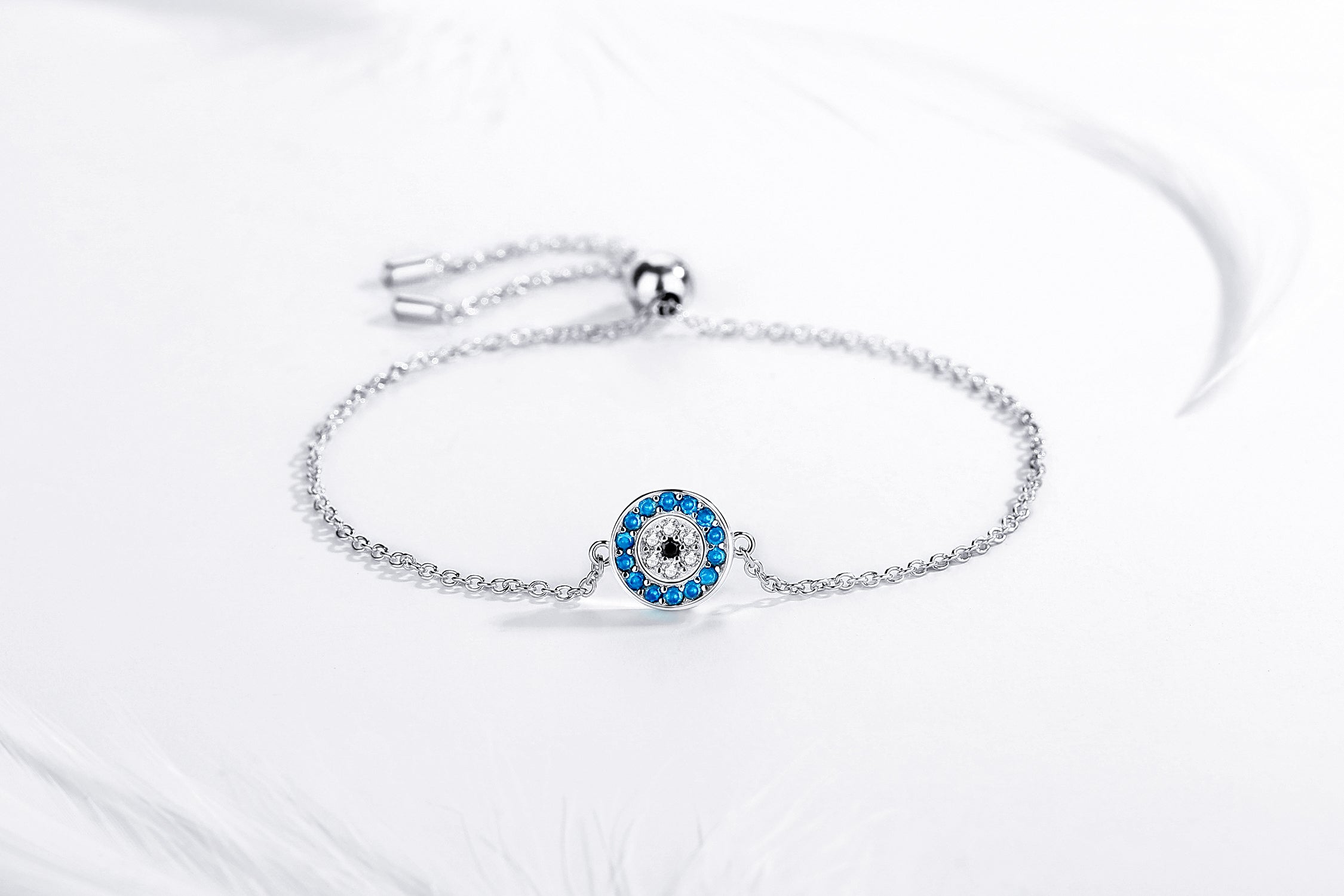 SALLY EVIL EYE ADJUSTABLE SILVER TENNIS BRACELET