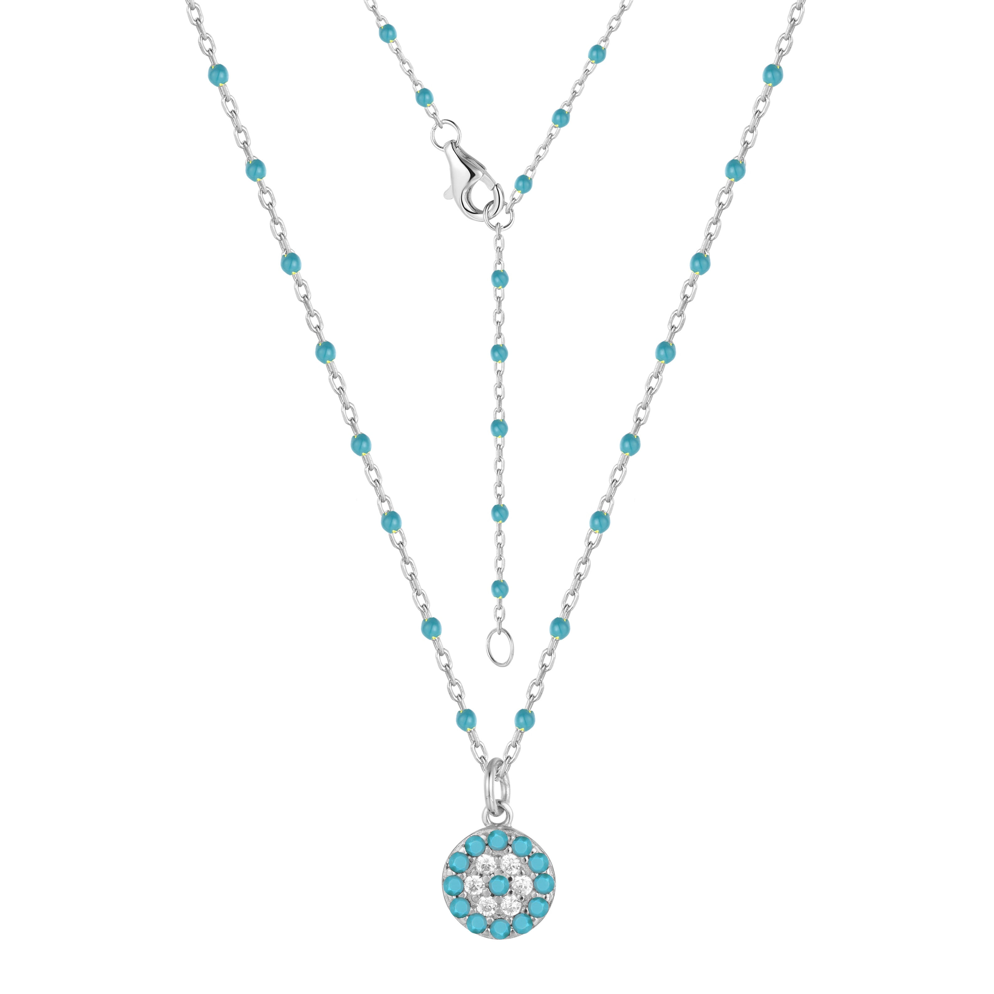 MELINA MINI EVIL EYE BLUE BEADED SILVER NECKLACE