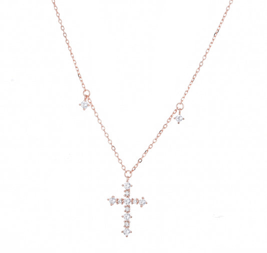 MILANA CRYSTAL CROSS ROSE GOLD NECKLACE