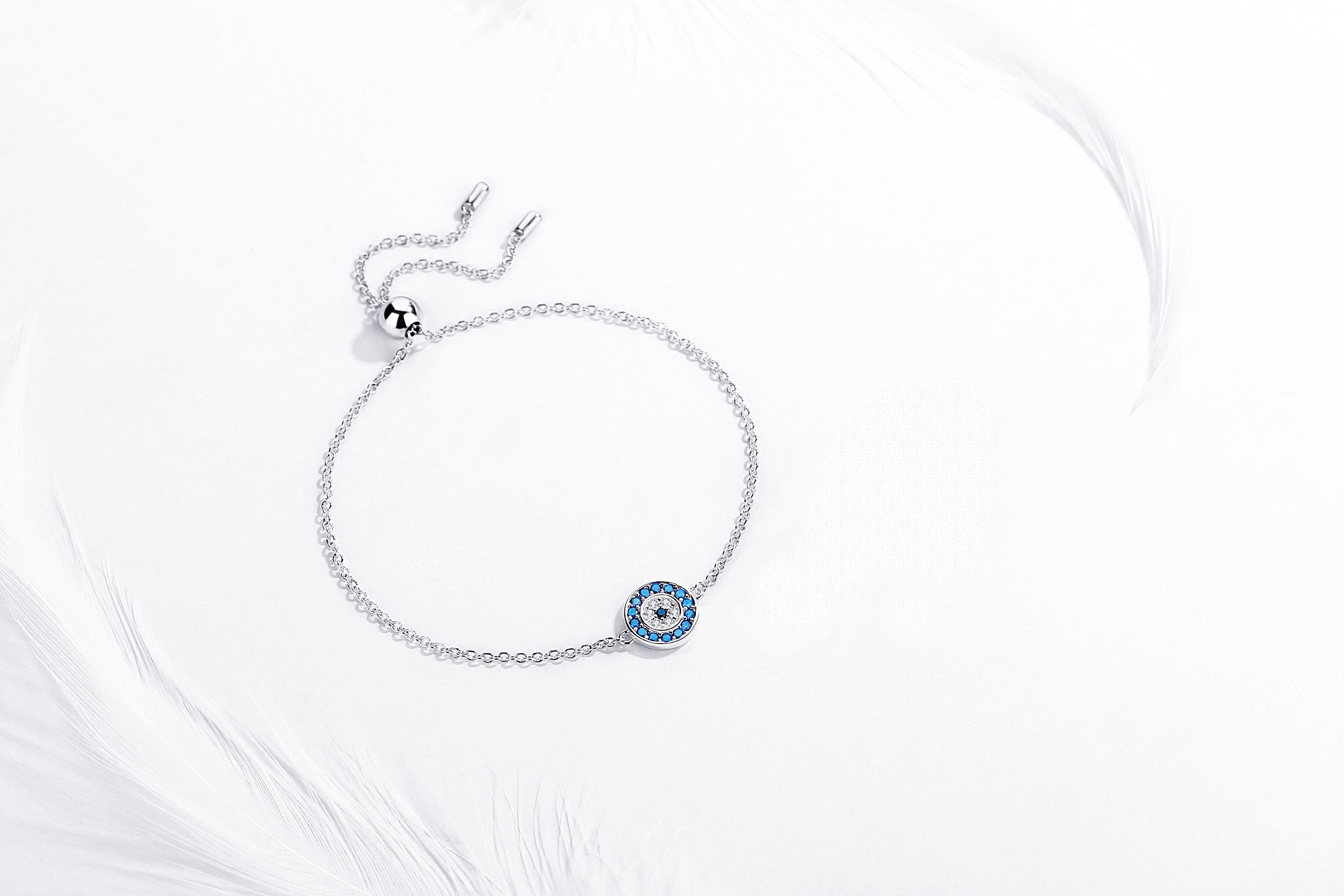 SALLY EVIL EYE ADJUSTABLE SILVER TENNIS BRACELET