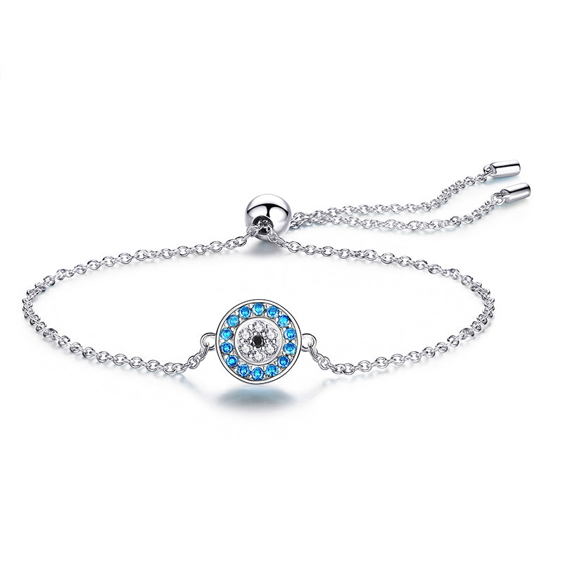 SALLY EVIL EYE ADJUSTABLE SILVER TENNIS BRACELET