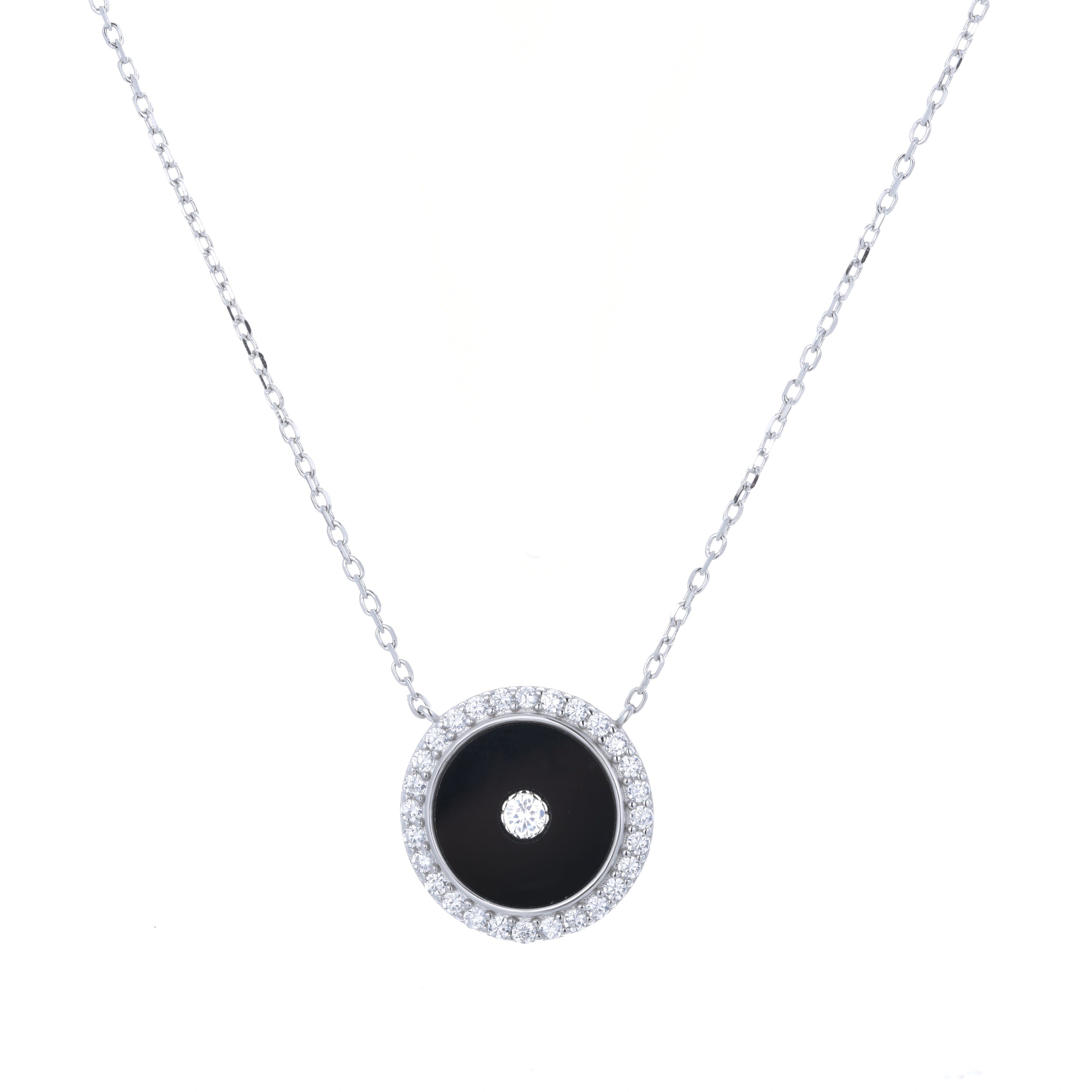 MYLAH ROUND ONYX SILVER NECKLACE