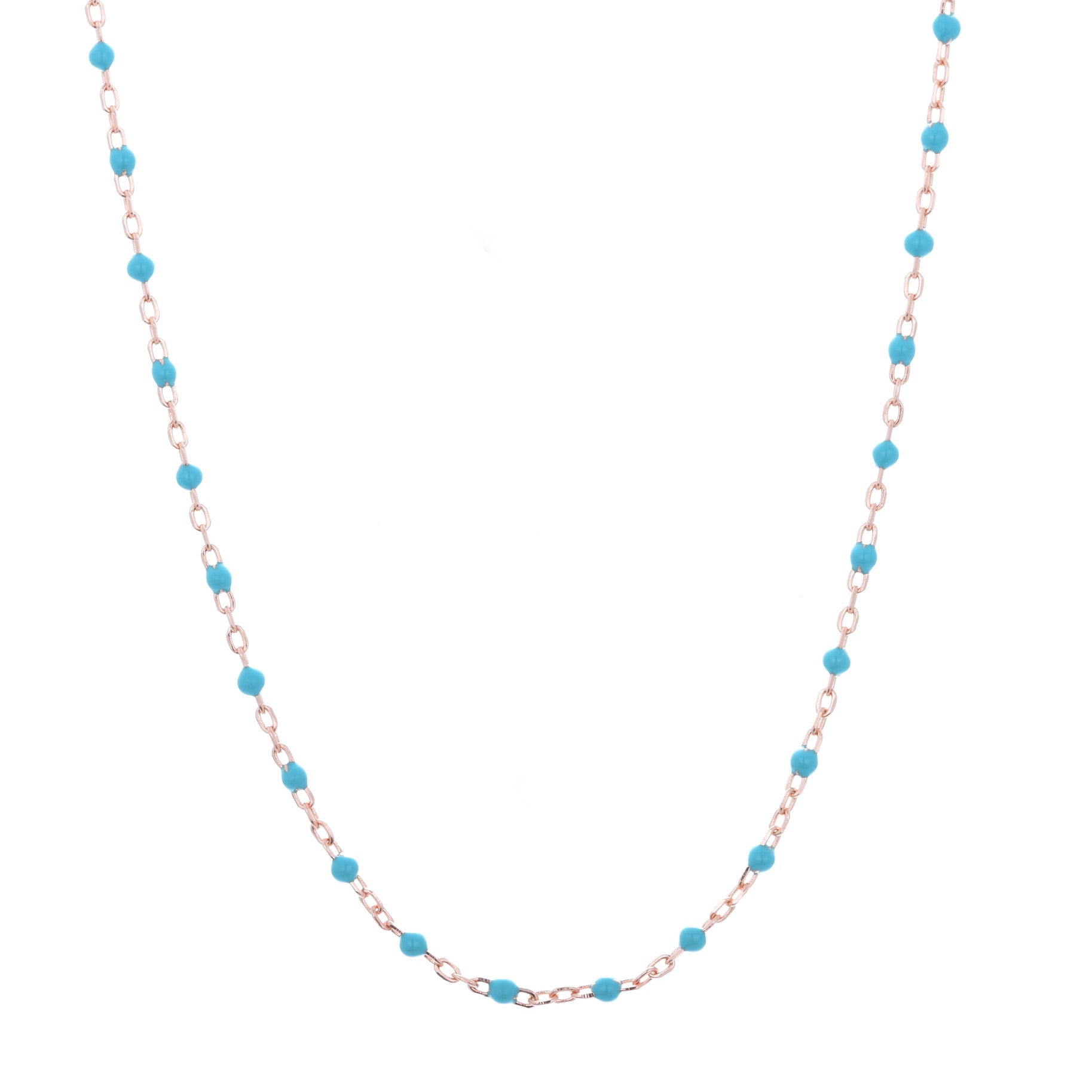blue beaded rose gold necklace