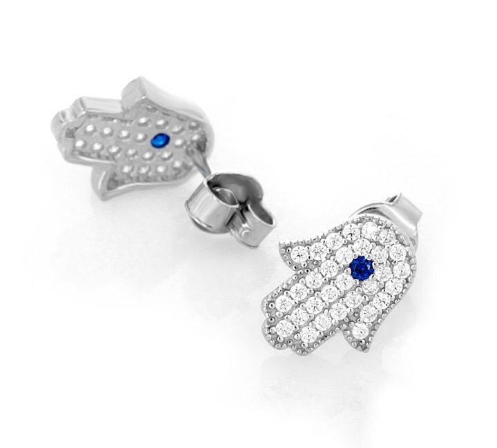 HEALING HAND HAMSA SILVER EAR STUDS
