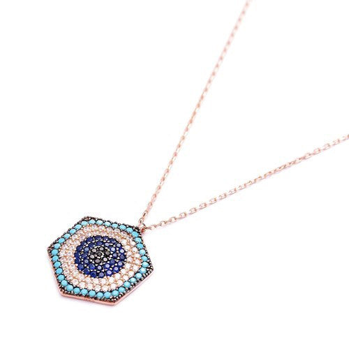Hexagon evil eye necklace 