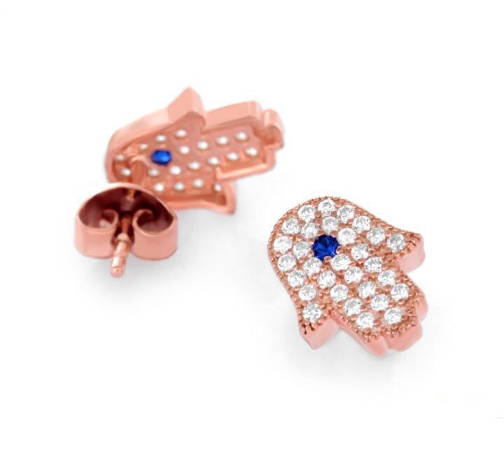 HEALING HAND HAMSA ROSE GOLD EAR STUDS