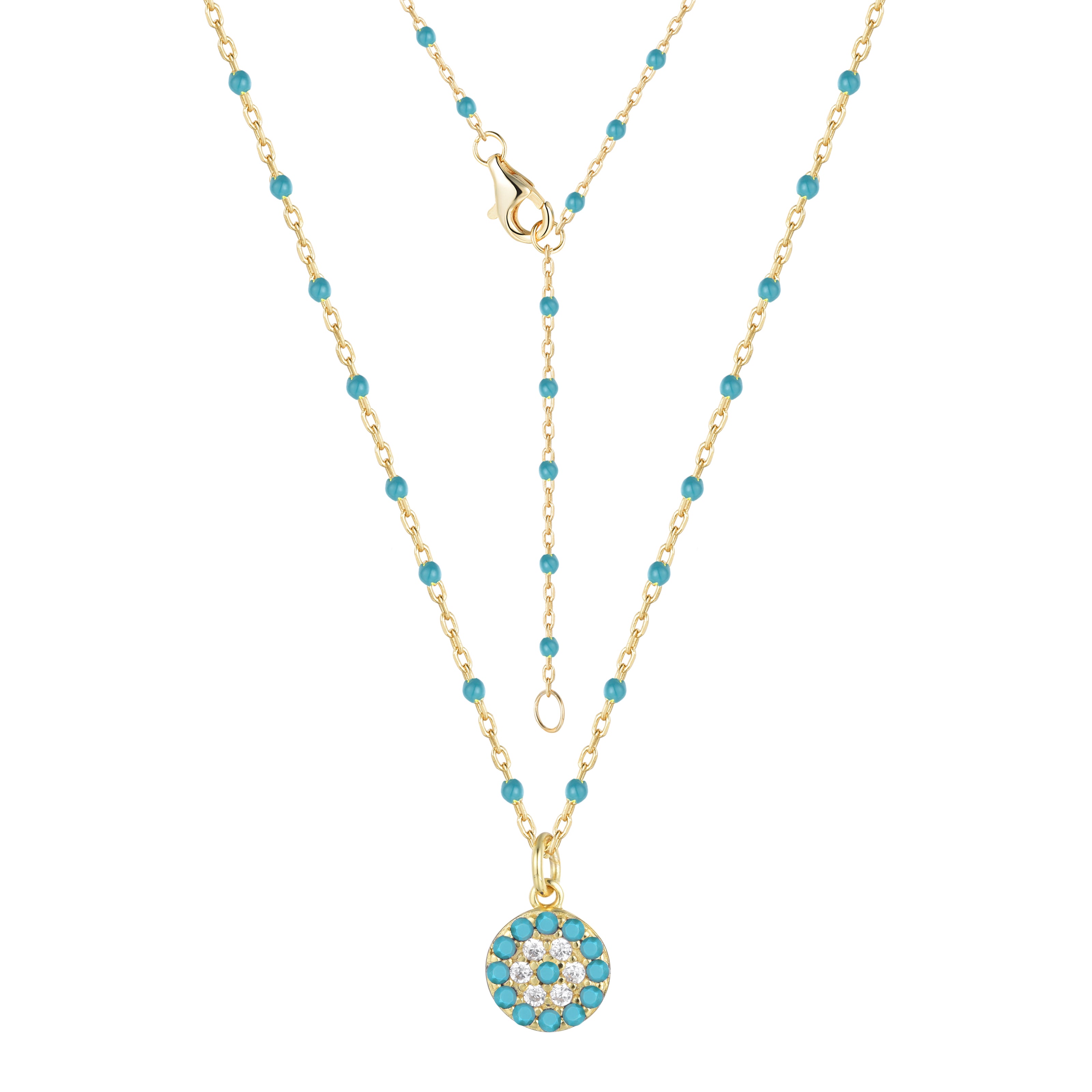 MELINA MINI EVIL EYE BLUE BEADED GOLD NECKLACE