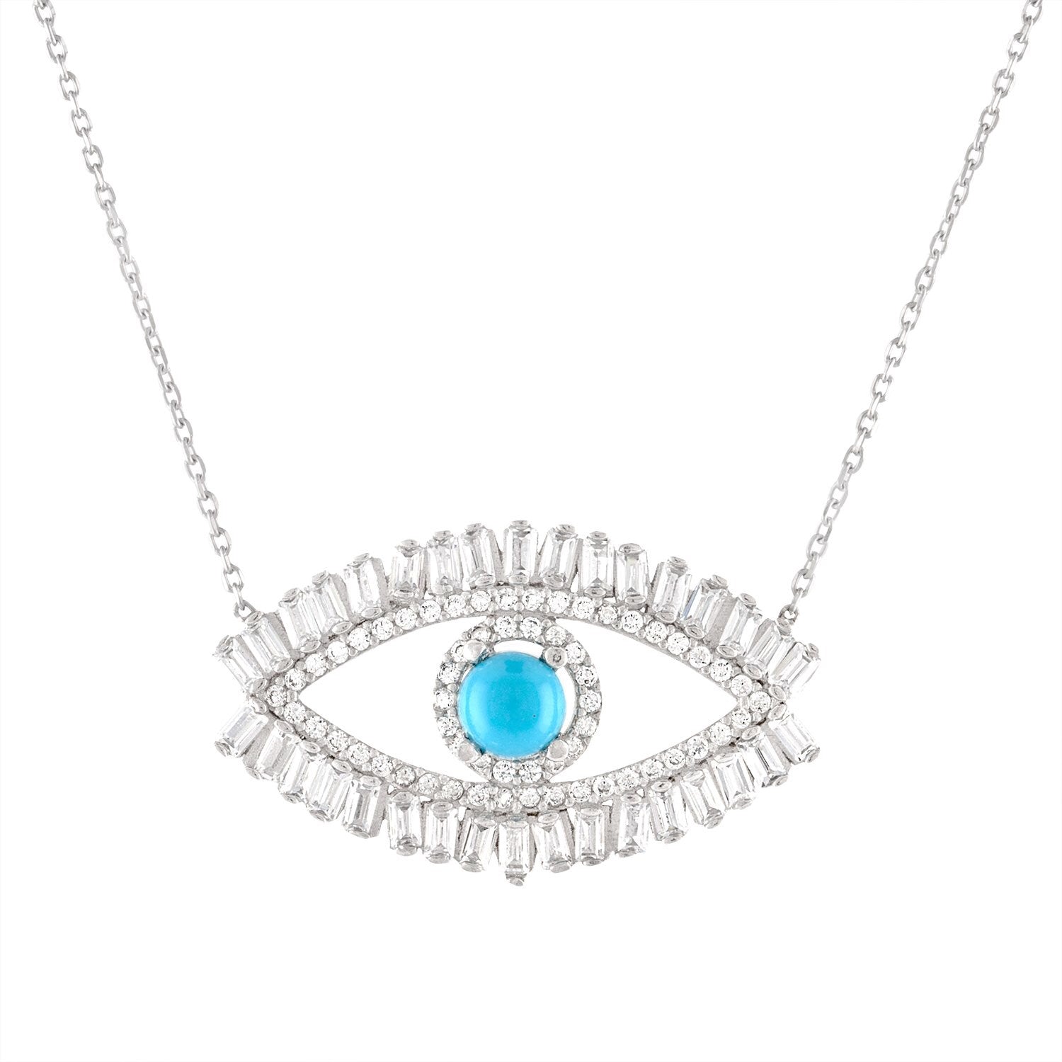 evil eye silver baguette necklace