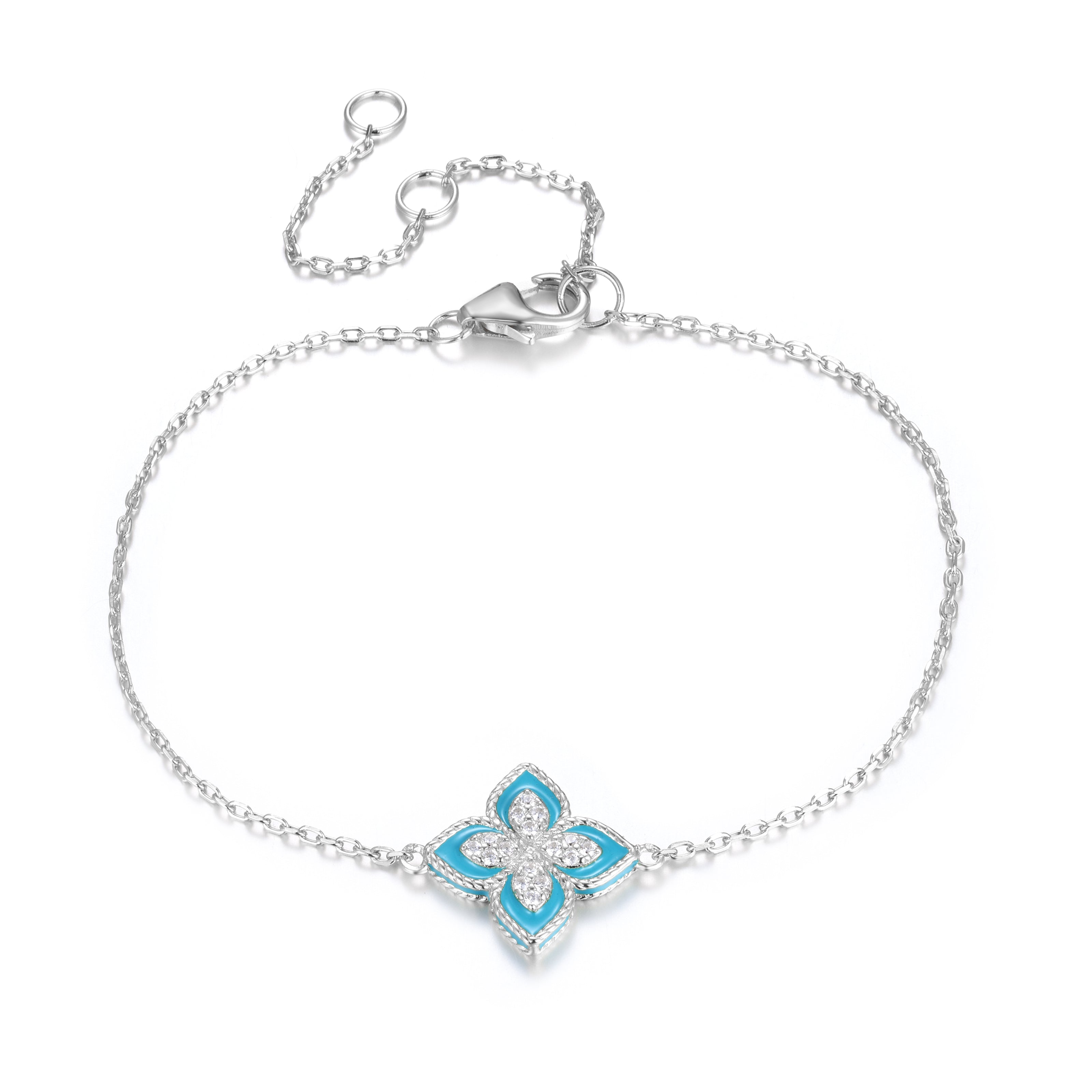 OLIVIA BLUE FLOWER SILVER CRYSTAL BRACELET