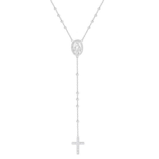 DIVINITY LONG ROSARY SILVER NECKLACE