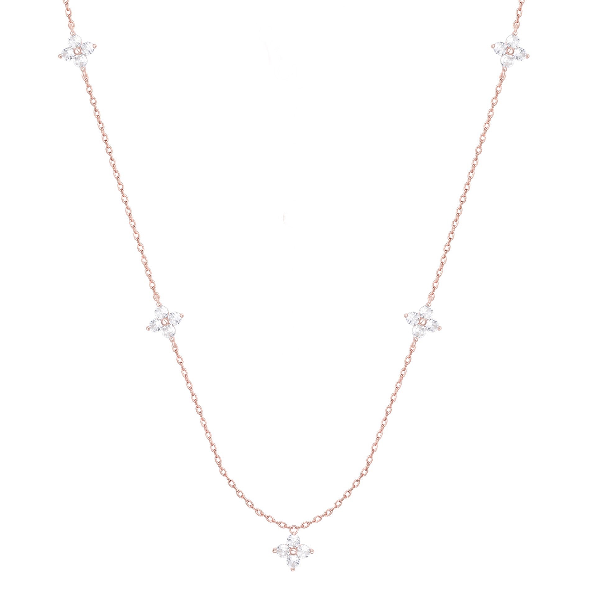 TIANA MINI CRYSTAL FIVE FLOWER ROSE GOLD NECKLACE
