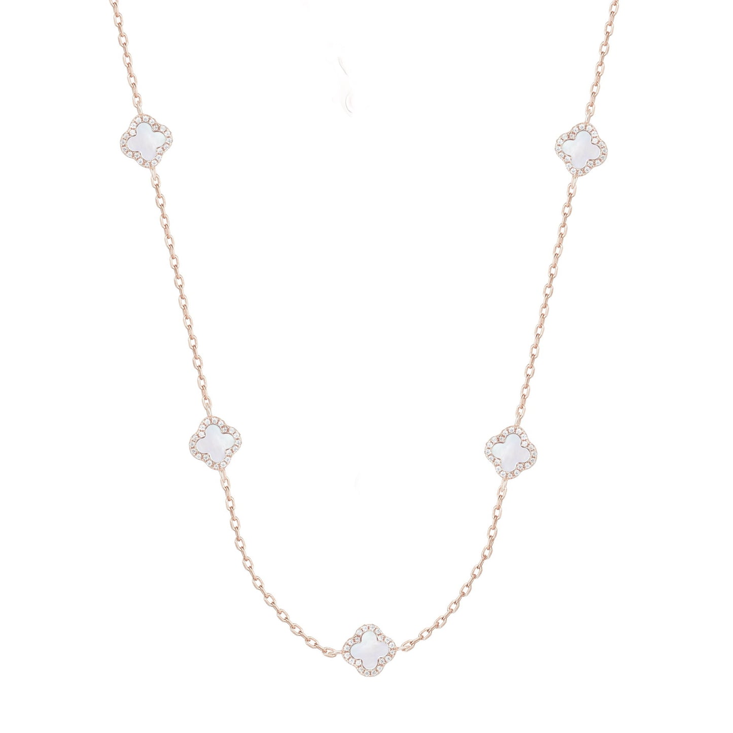 KIARA MINI MOTHER OF PEARL FIVE CLOVER ROSE GOLD NECKLACE