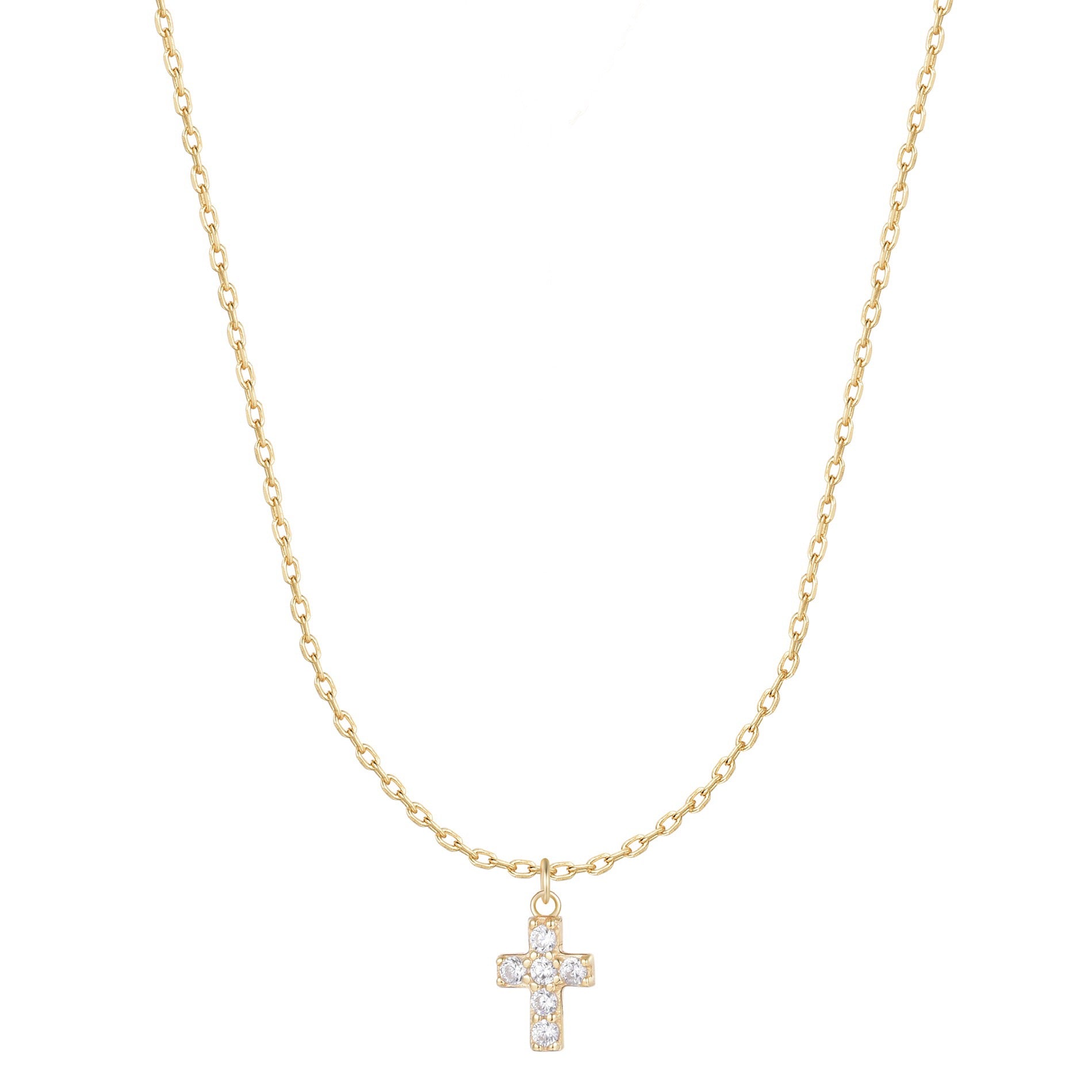 AMARA CRYSTAL MINI CROSS GOLD NECKLACE