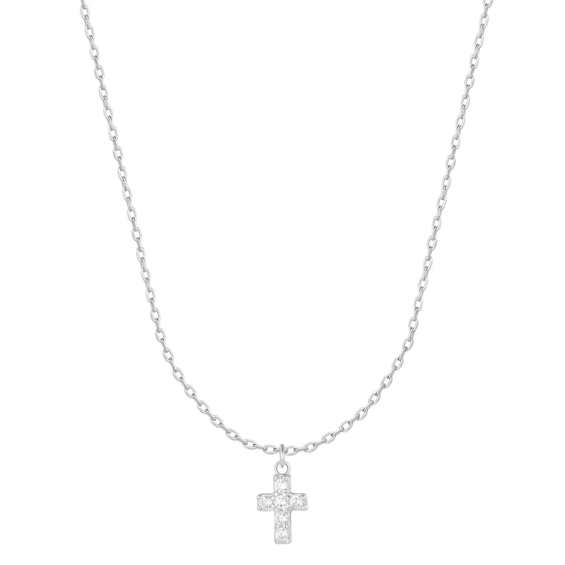 AMARA CRYSTAL MINI CROSS SILVER NECKLACE