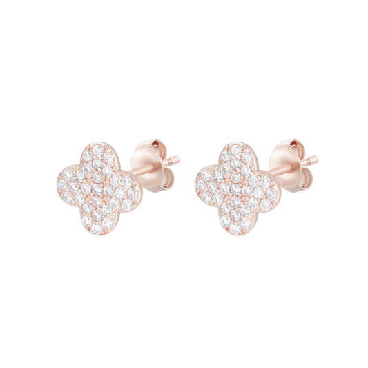 CARMEN CRYSTAL CLOVER ROSE GOLD EAR STUDS