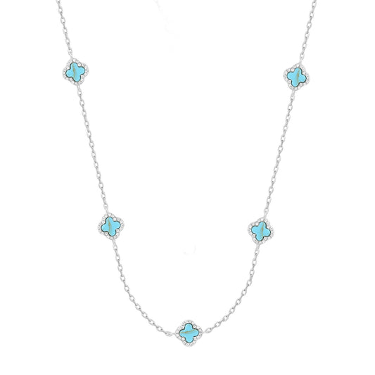 NALA MINI TURQUOISE FIVE CLOVER SILVER NECKLACE
