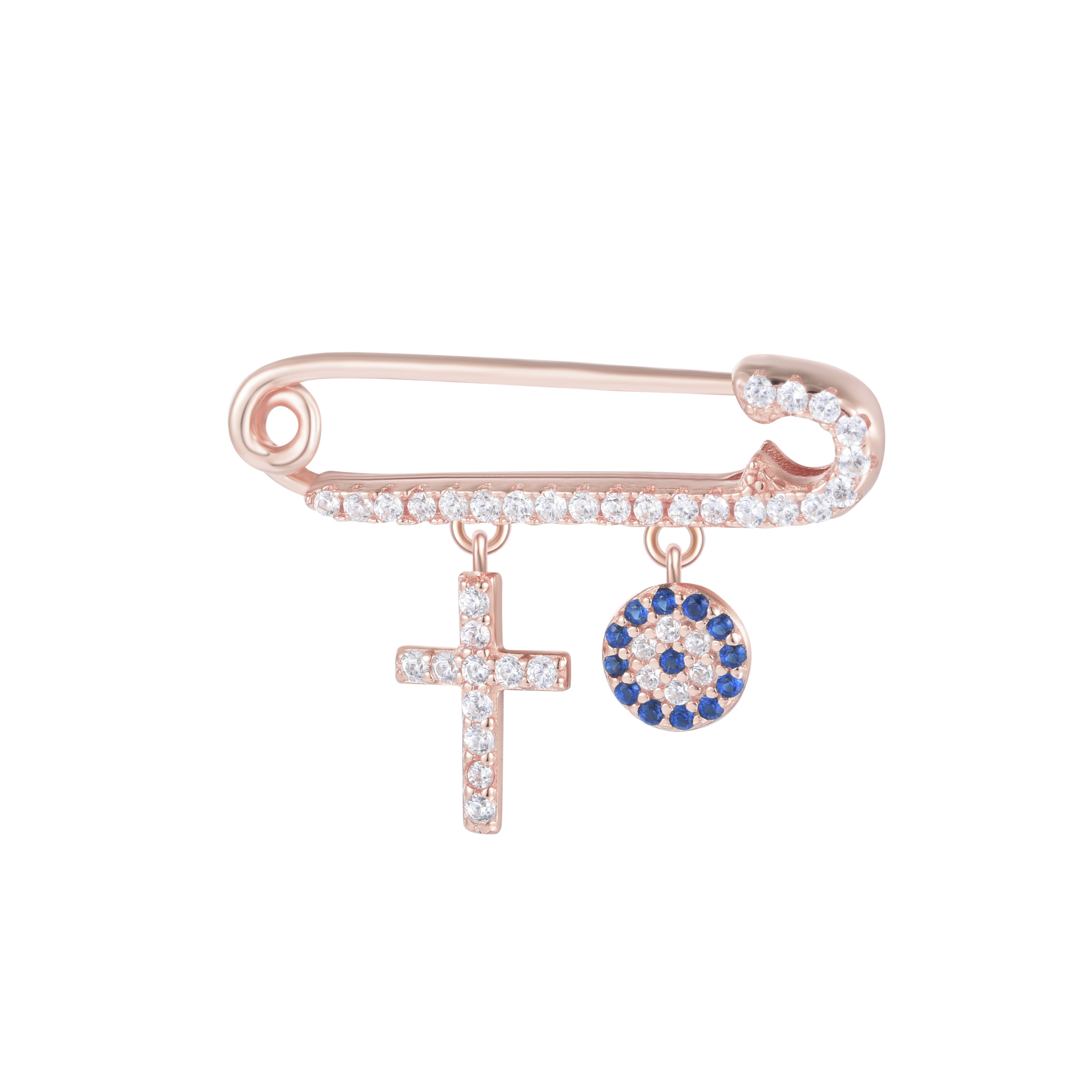 Evil Eye and Cross Baby Rose Gold Pin