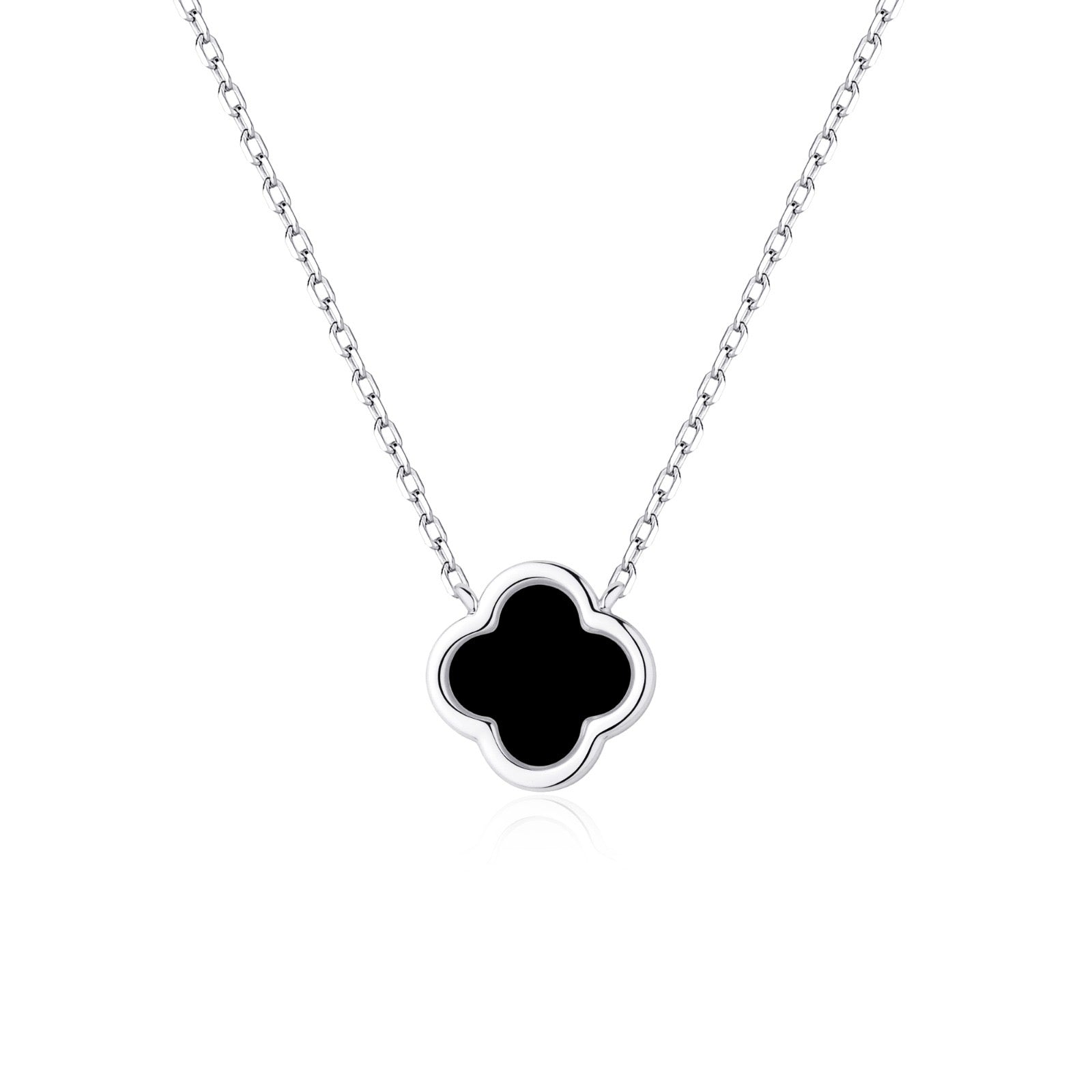 ELLIE BLACK AGATE CLOVER SILVER NECKLACE