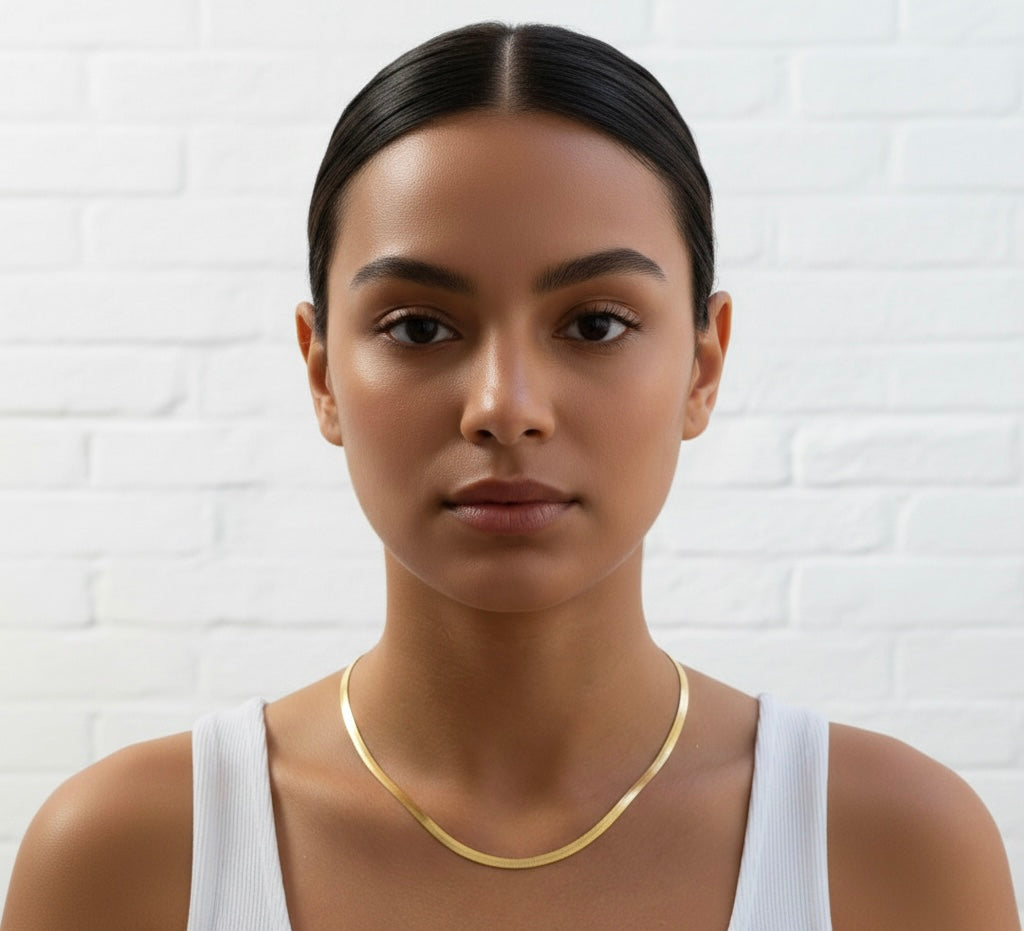 HERRINGBONE SNAKE GOLD NECKLACE