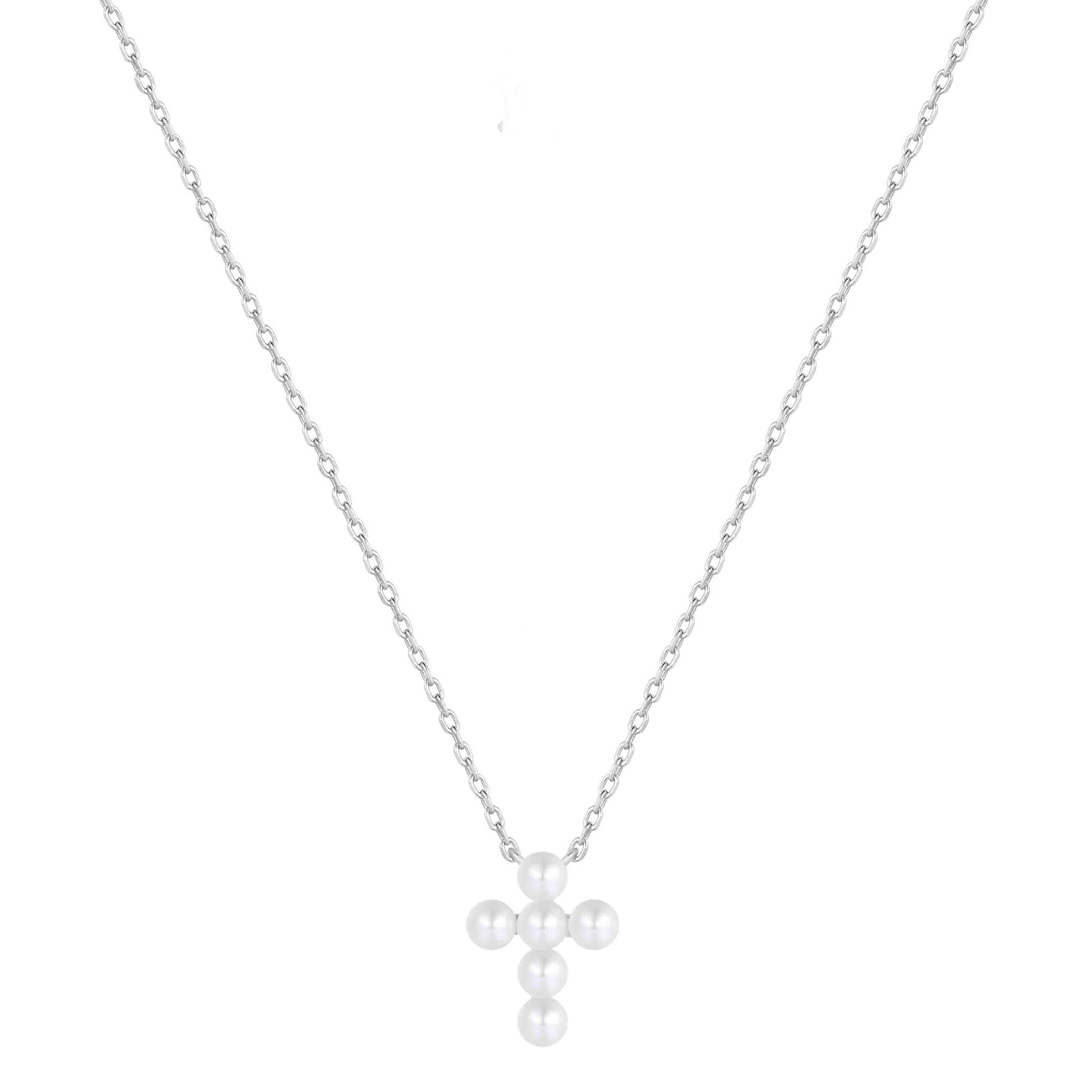 TARA PEARL CROSS SILVER NECKLACE