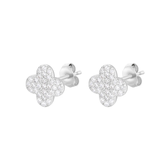 CARMEN CRYSTAL CLOVER SILVER EAR STUDS