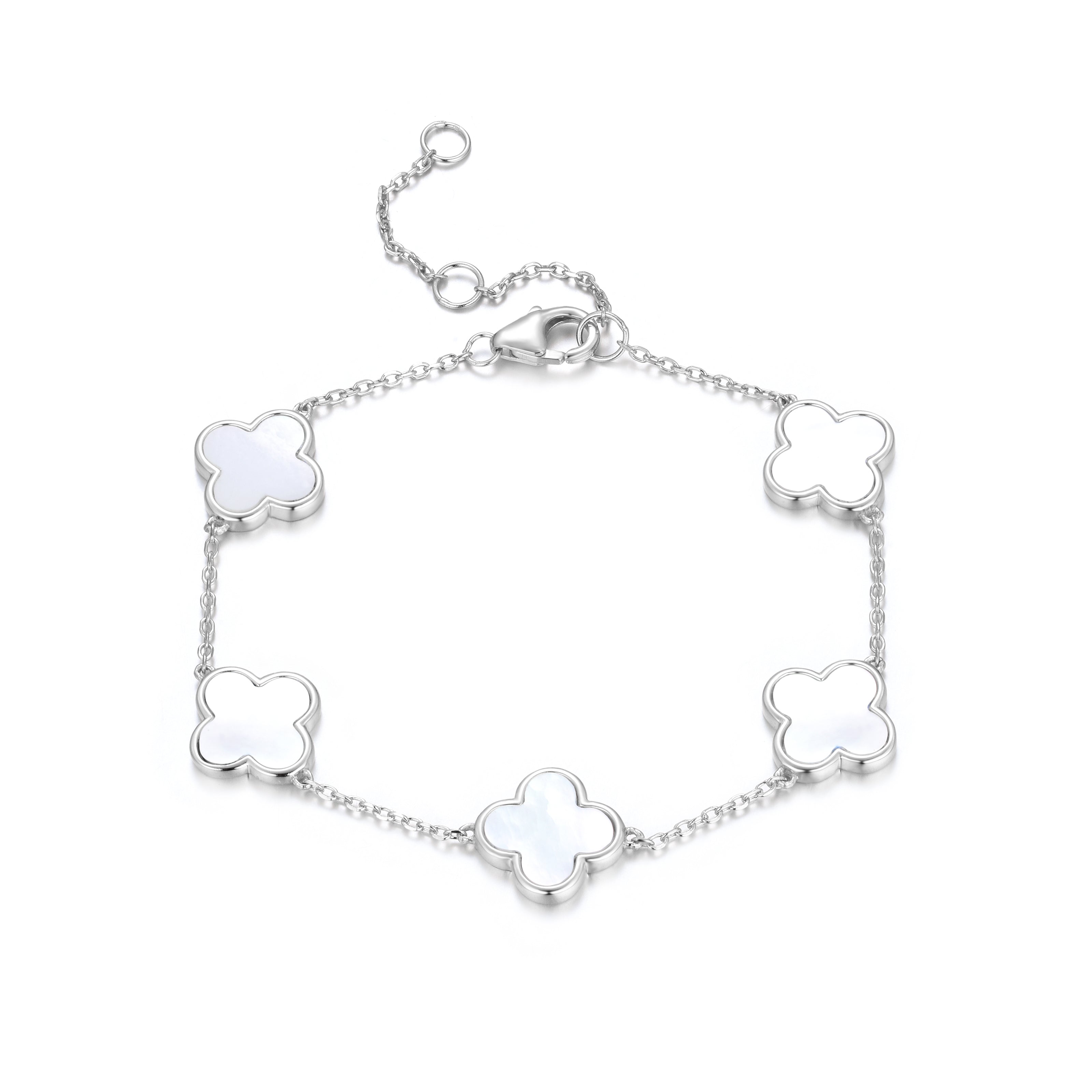 AZARIA MOTHER OF PEARL FIVE CLOVER SILVER BRACELET