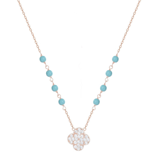 SIERRA TURQUOISE CLOVER ROSE GOLD NECKLACE