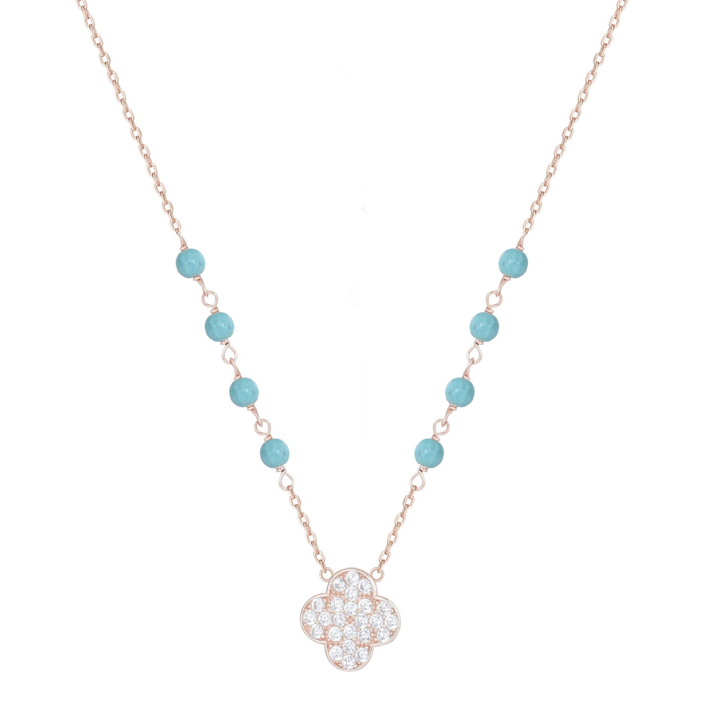 SIERRA TURQUOISE CLOVER ROSE GOLD NECKLACE