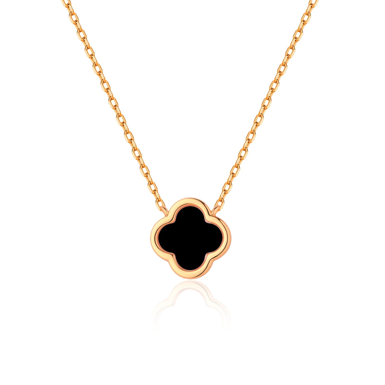 ELLIE BLACK AGATE CLOVER ROSE GOLD NECKLACE