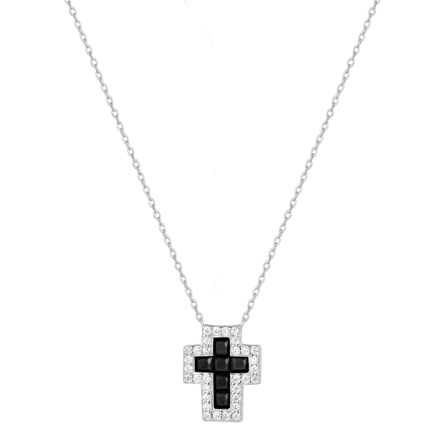 SARAI ONYX CROSS SILVER NECKLACE