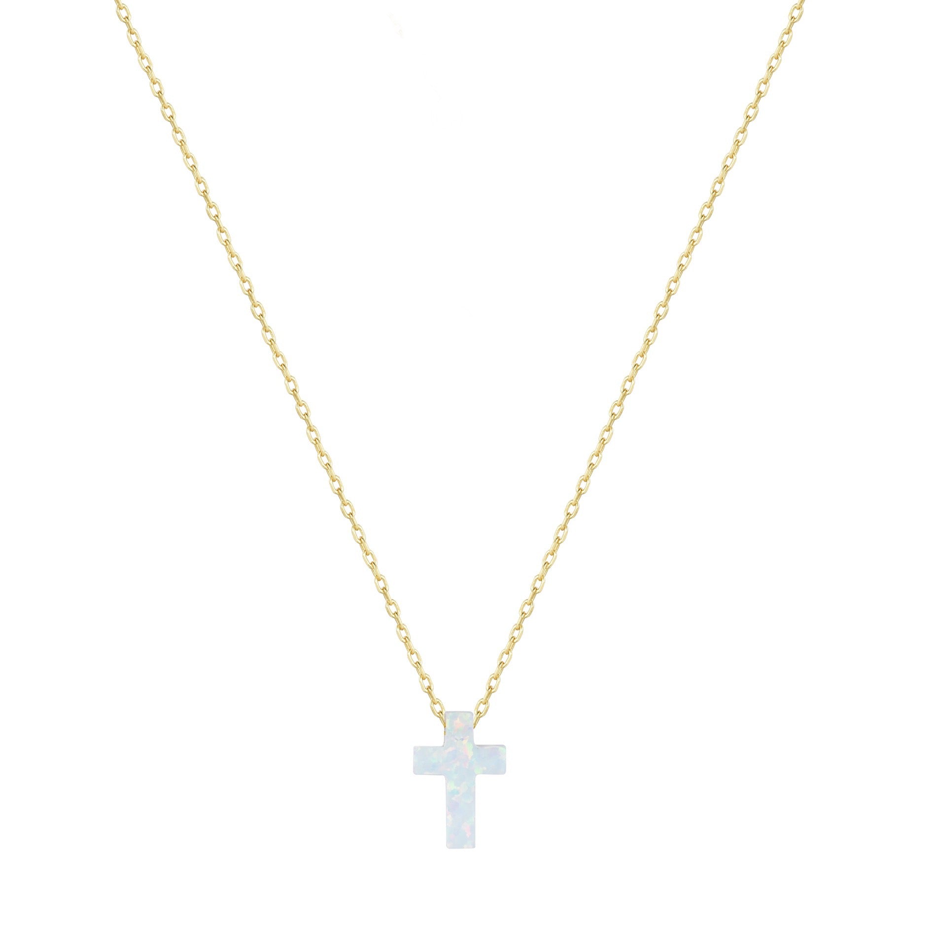 WHITE OPALITE CROSS GOLD NECKLACE