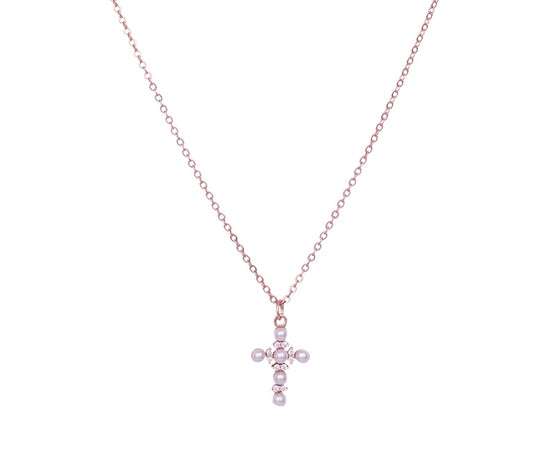 18K ROSE GOLD VERMEIL PERLA CROSS NECKLACE