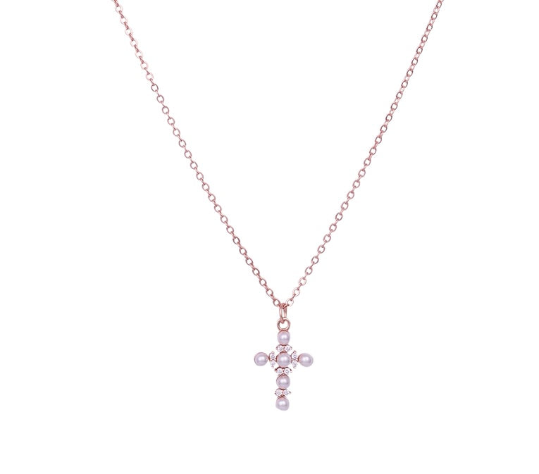 18K ROSE GOLD VERMEIL PERLA CROSS NECKLACE