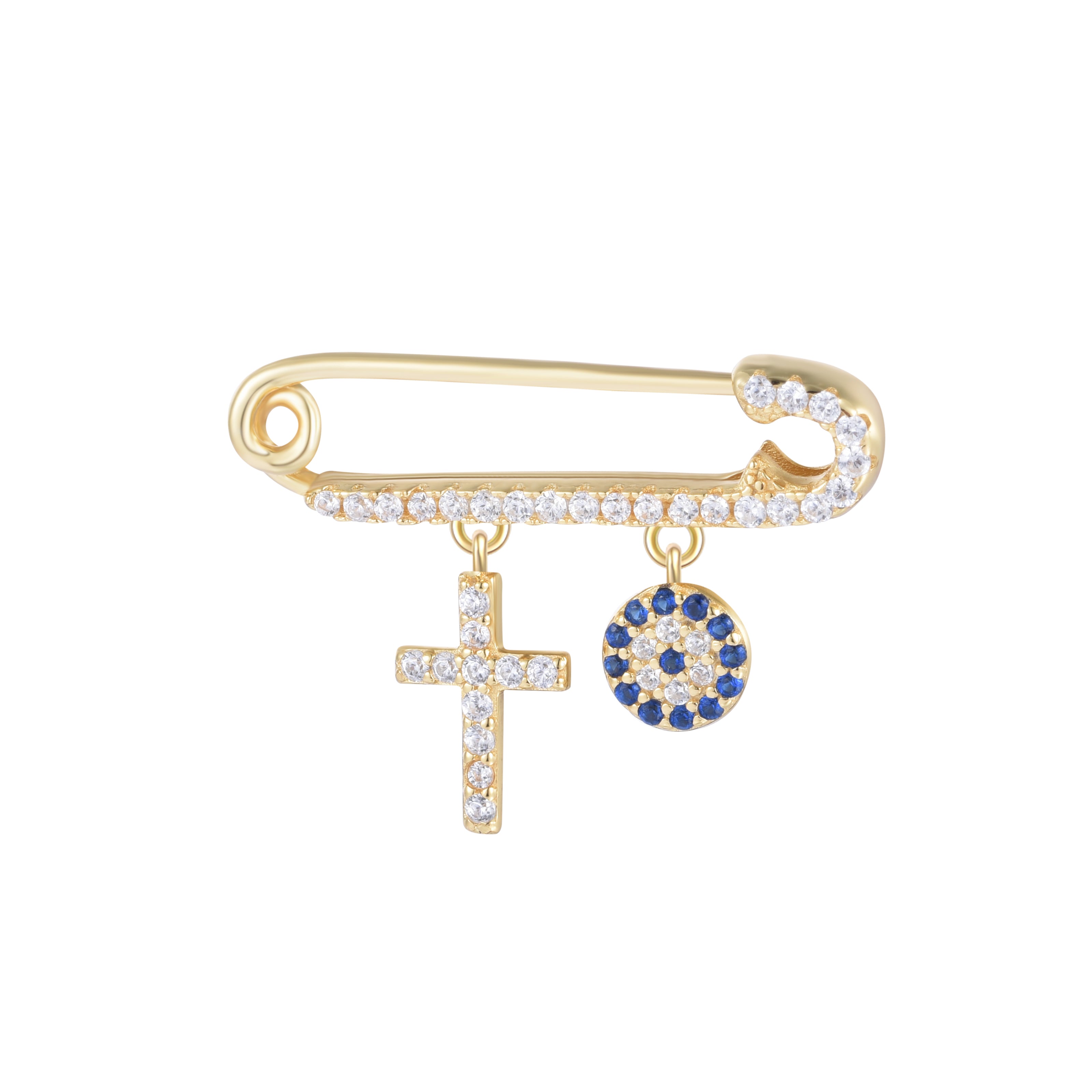 Evil Eye and Cross Baby Gold Pin