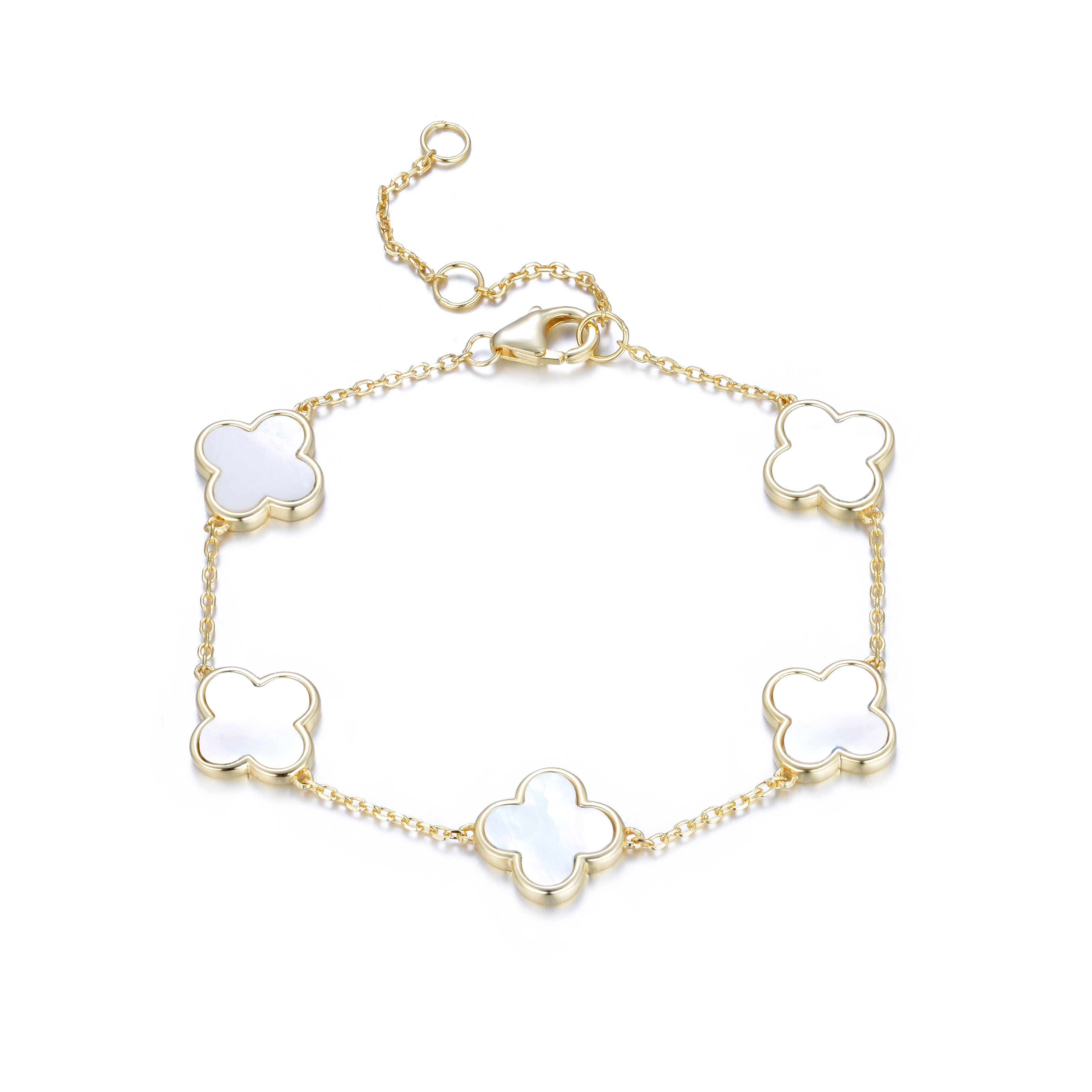 AZARIA MOTHER OF PEARL FIVE CLOVER GOLD BRACELET