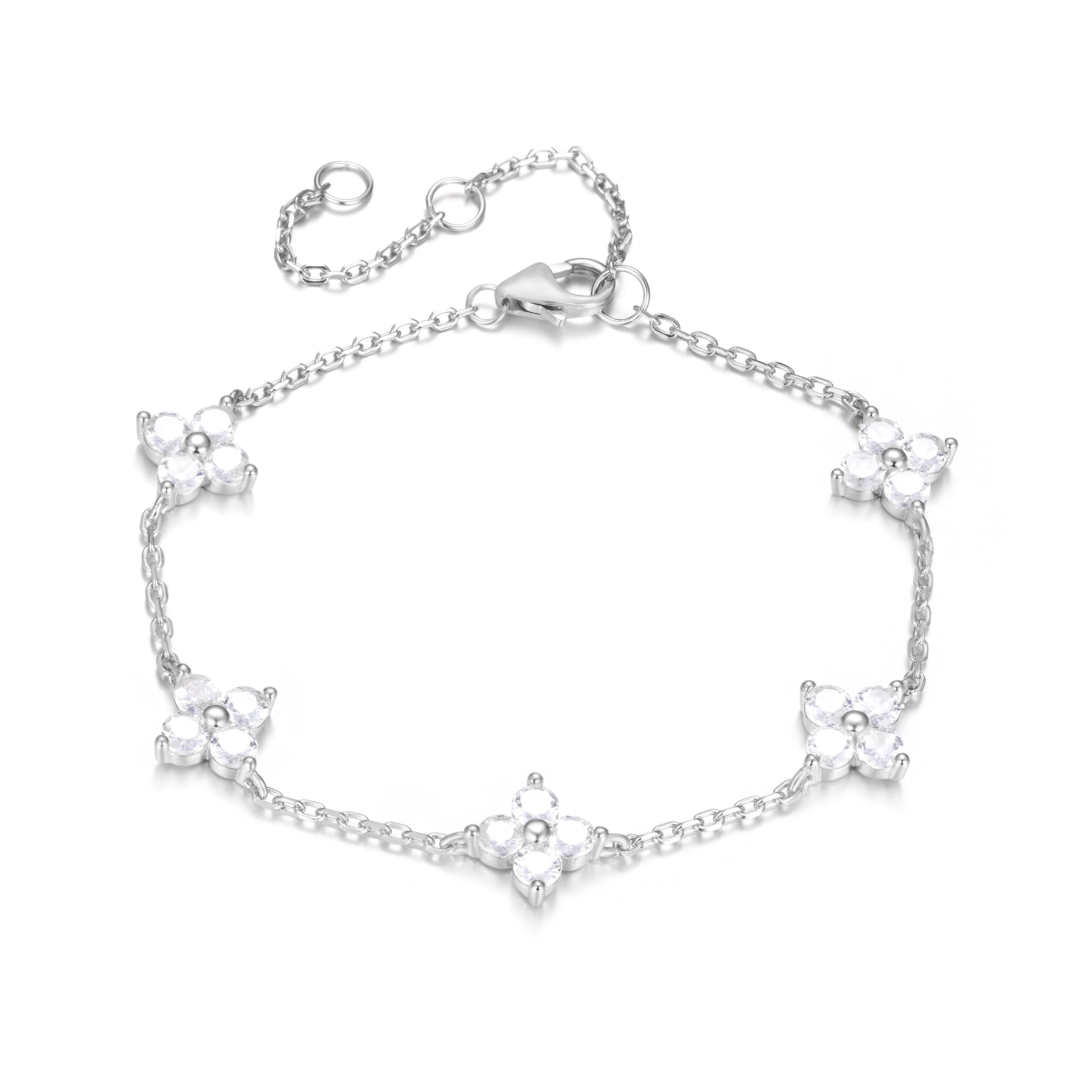 TIANA MINI CRYSTAL FIVE FLOWER SILVER BRACELET