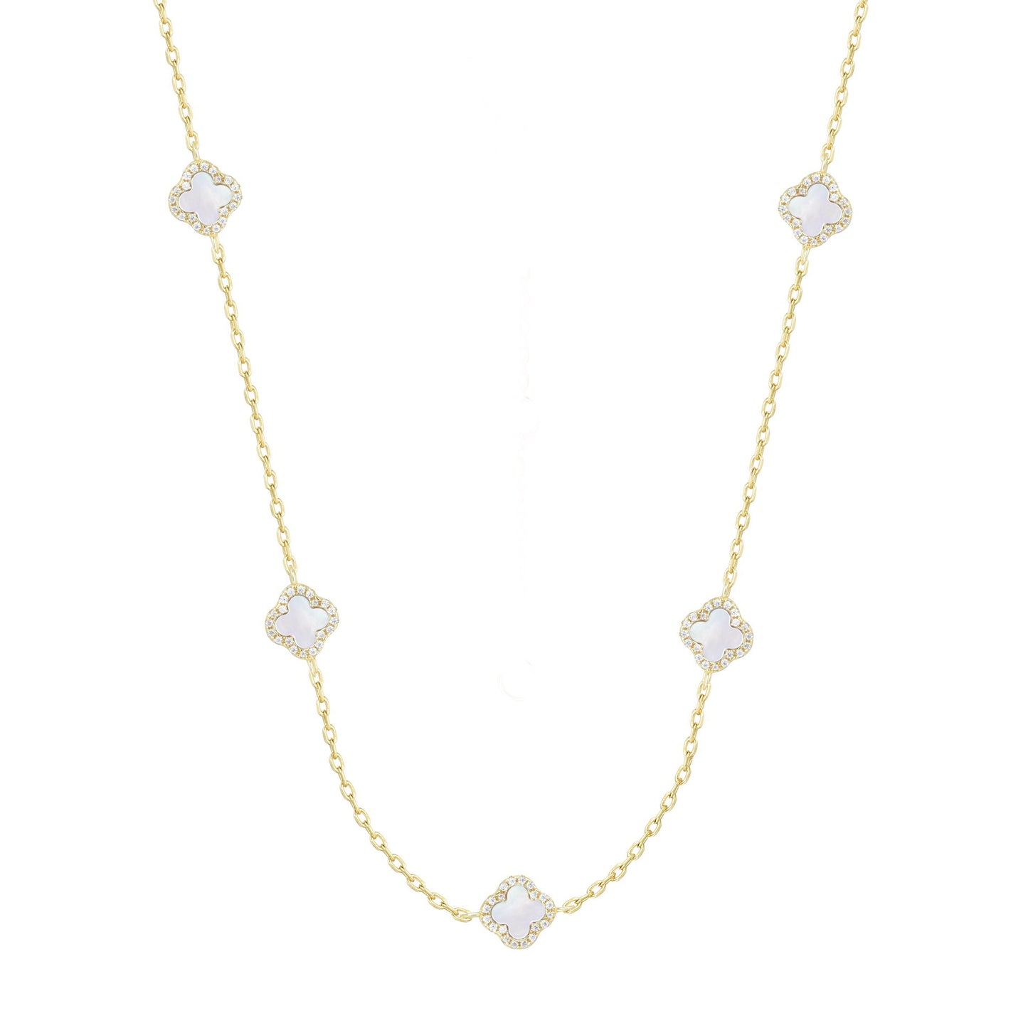 KIARA MINI MOTHER OF PEARL FIVE CLOVER GOLD NECKLACE