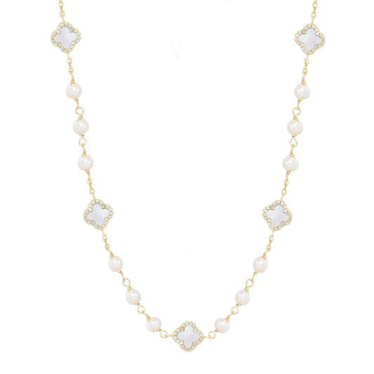 KIARA PEARL MINI MOTHER OF PEARL FIVE CLOVER GOLD NECKLACE