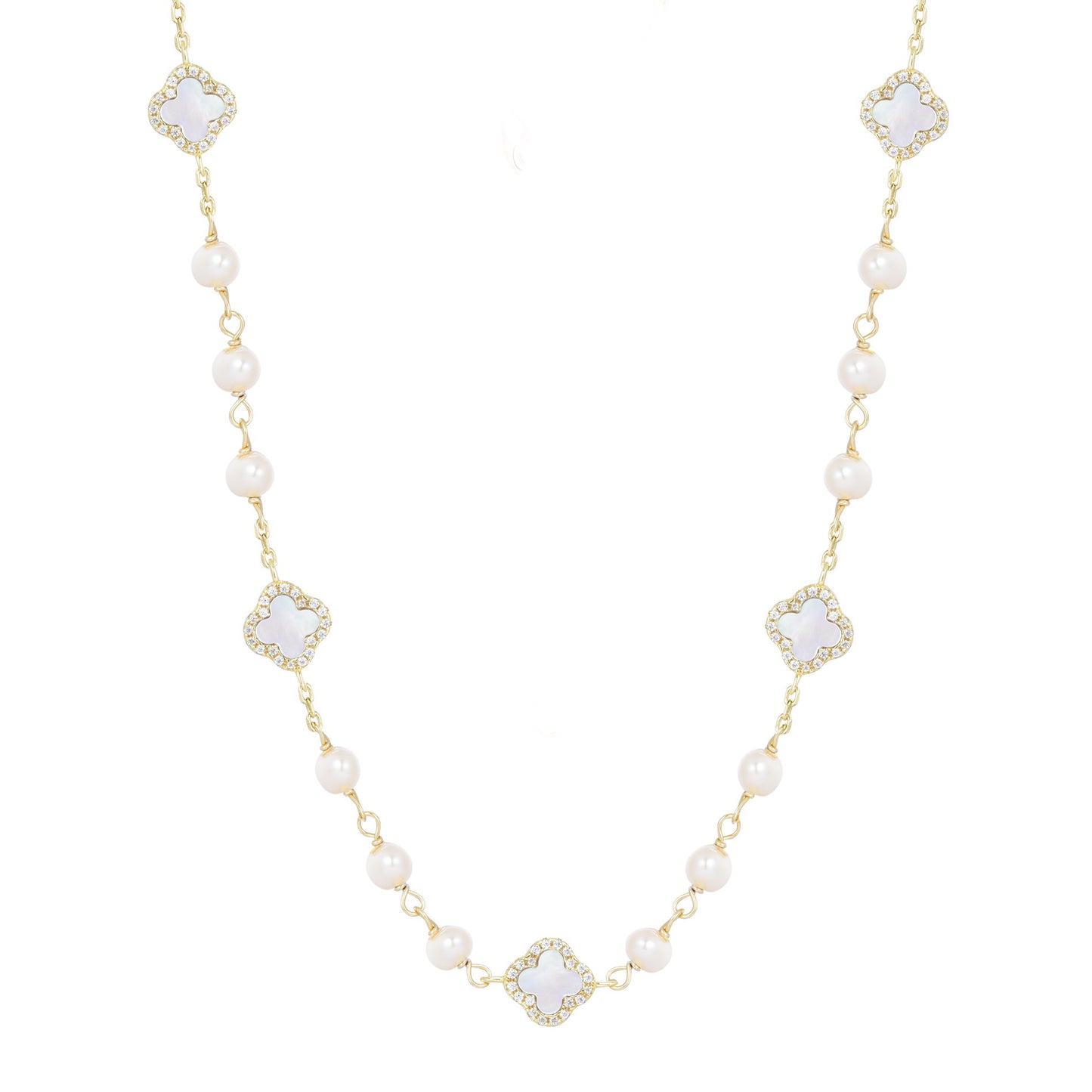KIARA PEARL MINI MOTHER OF PEARL FIVE CLOVER GOLD NECKLACE