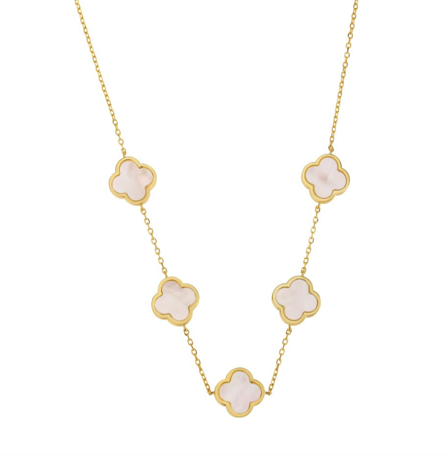 ELLIE MOTHER OF PEARL FIVE CLOVER GOLD NECKLACE
