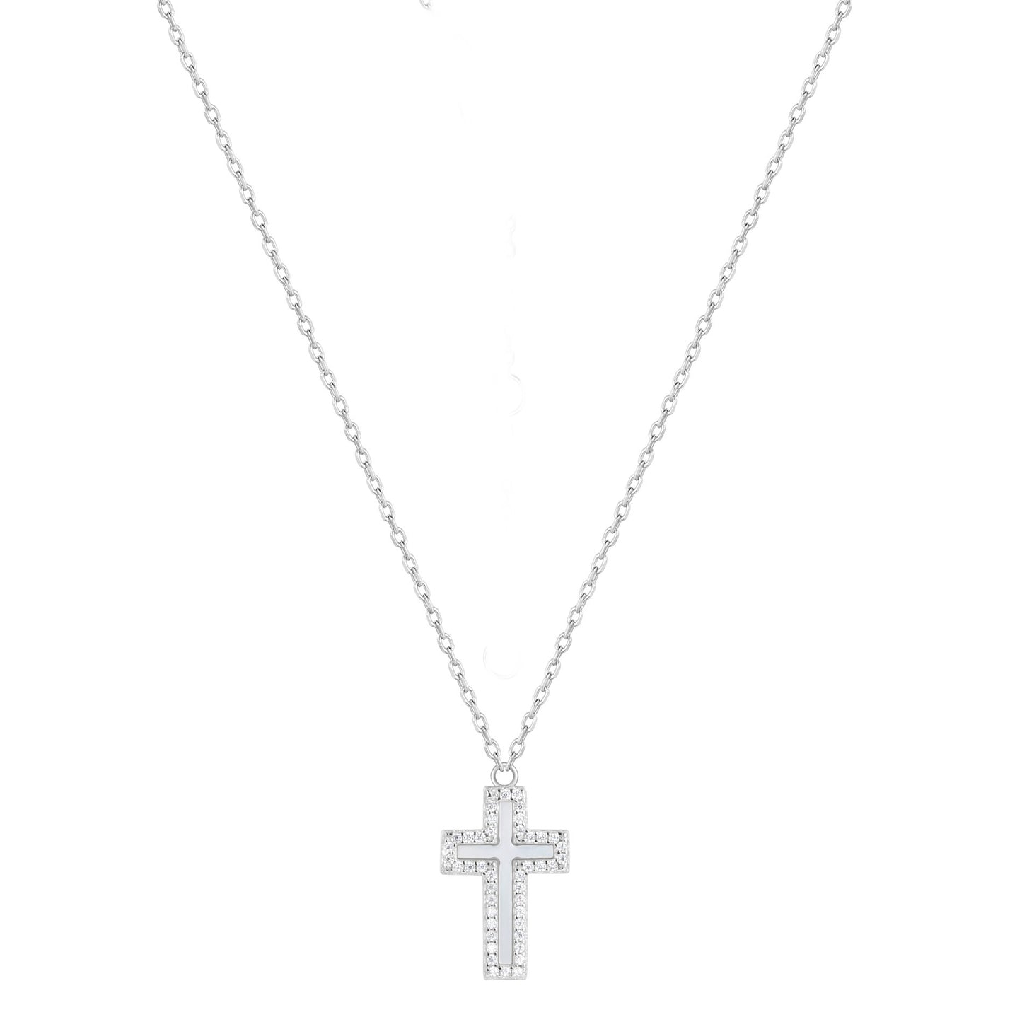 ISABELLA PEARL CROSS SILVER NECKLACE